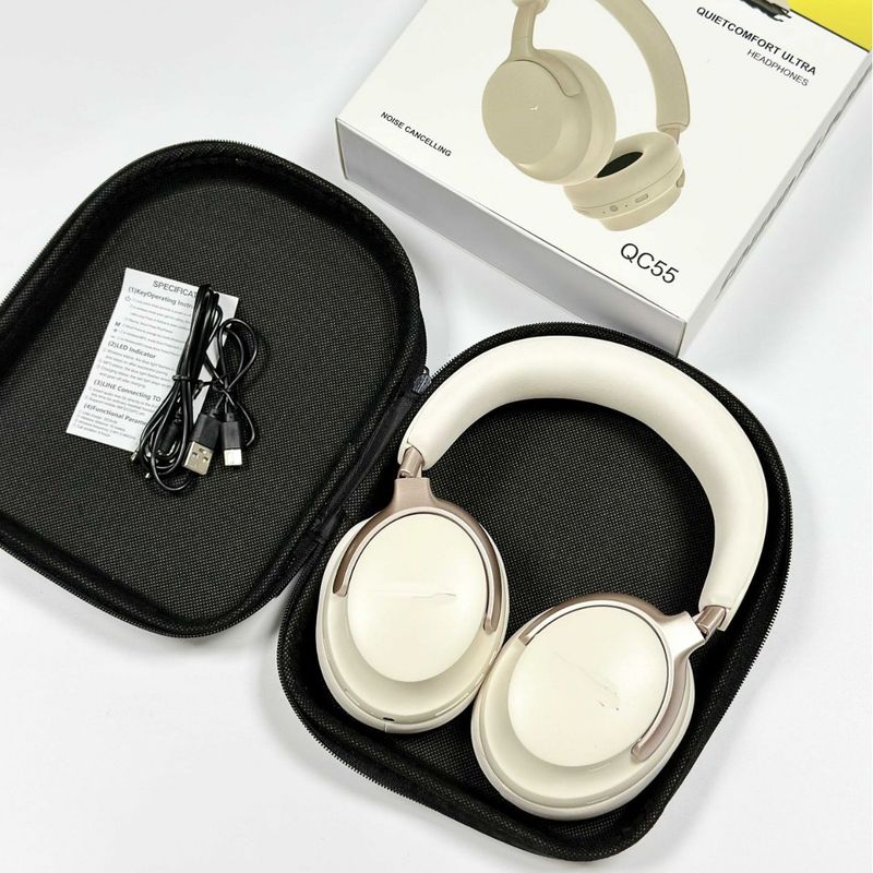 Nieuwe QC55 ULTRA Bluetooth 3D stereo hoofdtelefoon met katoenen band en leren tas QC65 draadloze oordopjes met ruisonderdrukking_voghion.com