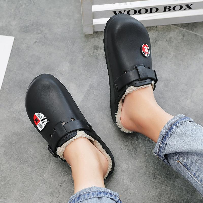 Men's shoes large size cotton slippers men's plus cotton hole shoes new home warm men's shoes outdoor slippers_voghion.com