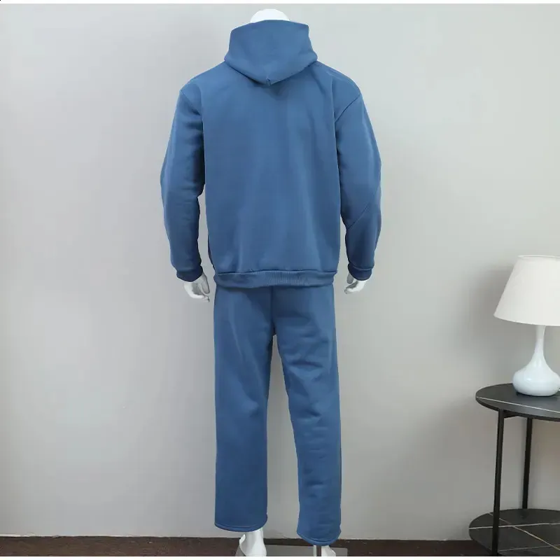 Casual Solid Couples Hooded Sweatshirt And Loose Sweatpants 2 Piece Suit Male Autumn Jogging Trousers Outfits Suits_voghion.com