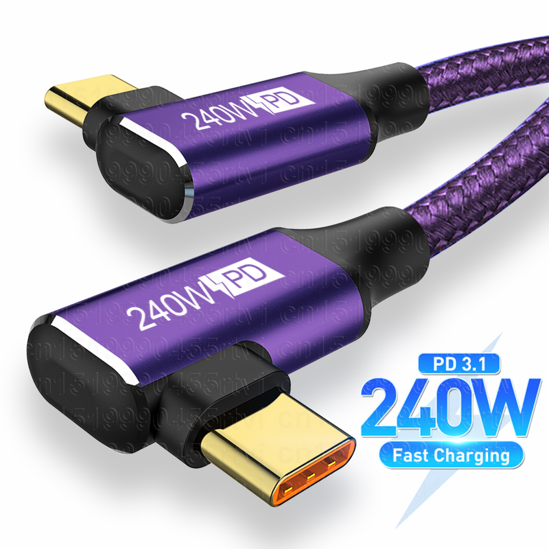 USB PD240W C-C kabelis su dviguba alkūne, 5A, greito įkrovimo laidas, skirtas PS5 ir Nintendo Switch, Galaxy Book Pro, Type-C, greitas įkrovimas_voghion.com