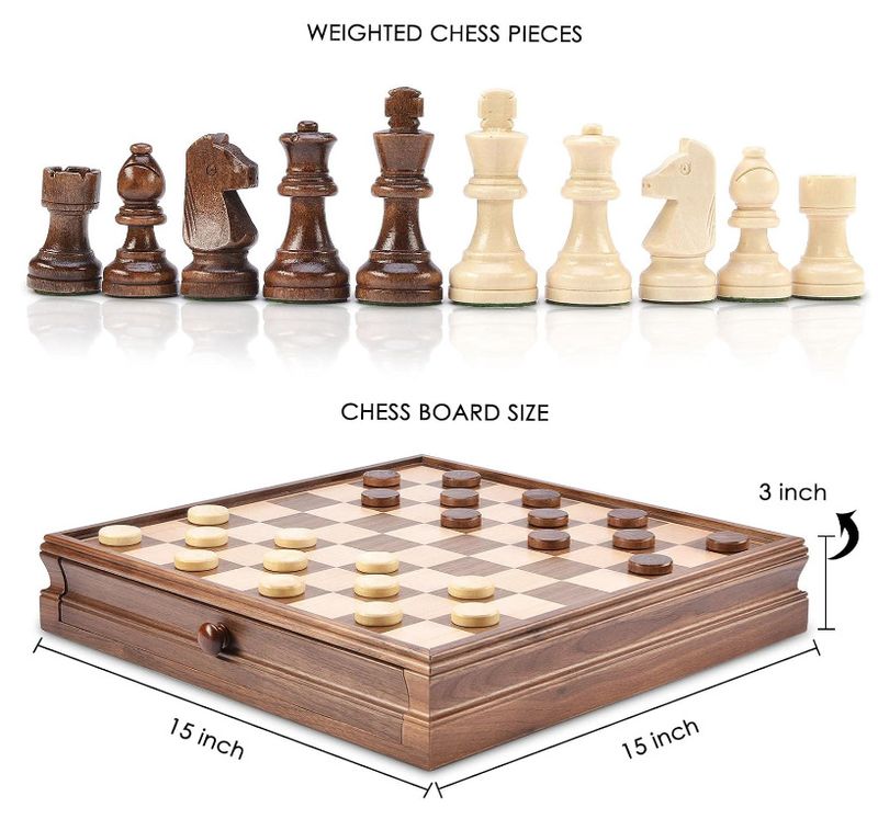Walnuss-Checkers-Set Schubladenstil Hochwertiger Massivholz-Schachkasten / HOLZ-CHE_voghion.com