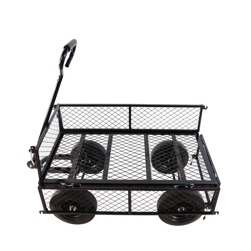 (Black Solid Wheels Wagon Cart) Solid Wheels Tools Cart Wagon Cart Garden Cart Trucks Make It Easier To Transport Firewood_voghion.com