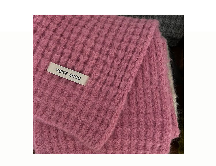 Women's Winter 2025 Knitted Wool Hundred Korean High-end Thickened Pink Warm Scarf Cute Neck Scarf Accessories_voghion.com