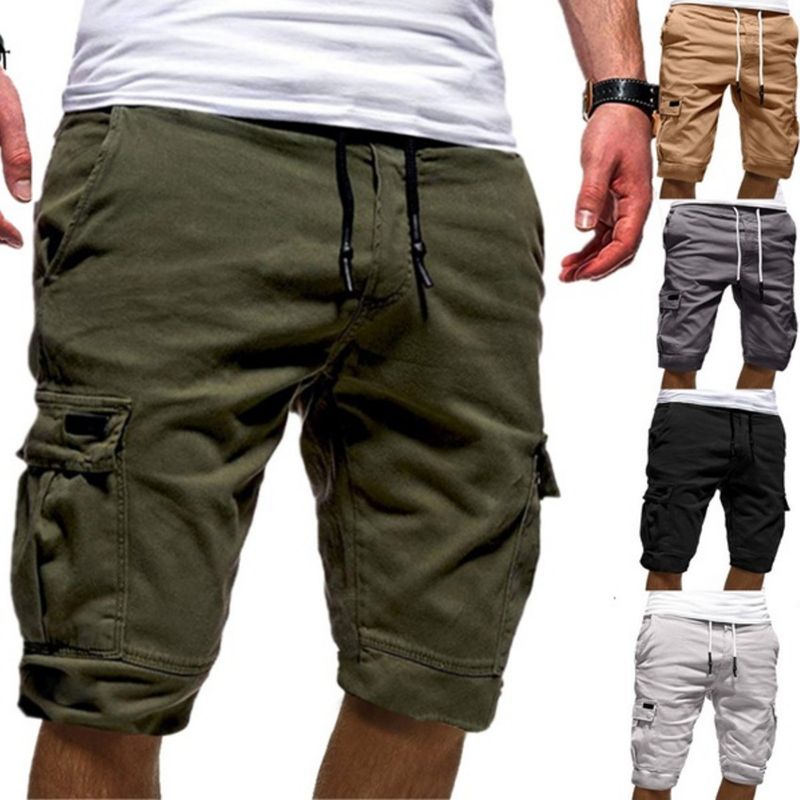 2022 Sommer Europäische Größe Herren Casual Arbeitsshorts Mit Großer Tasche Spleißen Und Verschluss Geteilte Hose Für Männer_voghion.com