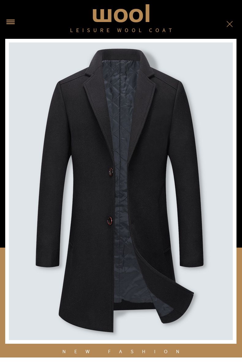Men's Clothing Men's Wool Blend Trench Coat With Cotton Lining - Slim Fit Winter Overcoat For Men, Wrinkle-Free, Stylish & Warm_voghion.com
