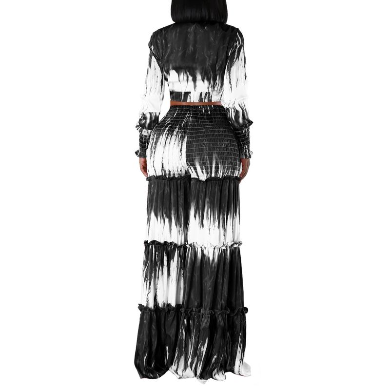 Ženska oblačila, nove potiskane majice z dolgimi rokavi in naramnicami, široke hlače z visokim pasom, priložnostna obleka_voghion.com