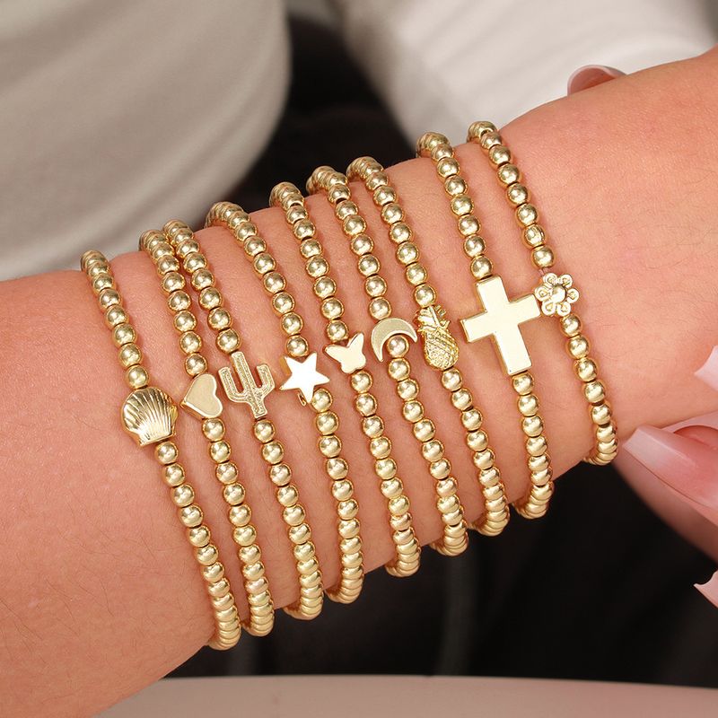 Beaded Stacked Bracelet Female Elastic Moon Cross Cactus Shell Love Bracelet Female_voghion.com