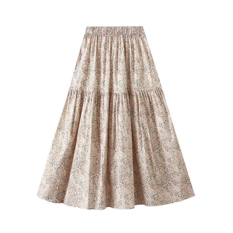 Gonna midi a vita alta con drappeggio floreale per donna; gonna a trapezio; abito lungo._voghion.com