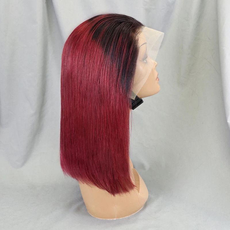 Rak Peruk med Lace Frontal-hår, Kort Bob, 1B/99J, Äkta Hår_voghion.com