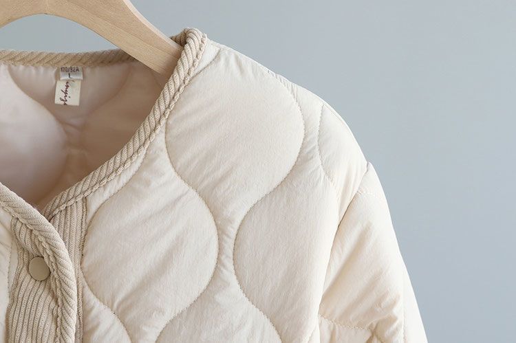 Corduroy Patchwork Quilted Jacket Winter Women Clothing Parkas Warm Cotton-padded Jacket Lightweight Coat Single-breasted Tops_voghion.com
