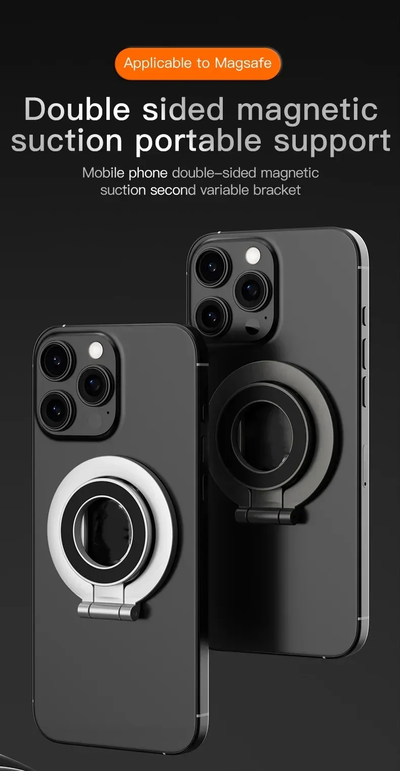 2025 Dual-Mode Phone Grip Double-Sided Magnetic Ring Stand + Kickstand For Mag Safe IPhone 14 15 16 Pro Max Gym Or Car_voghion.com