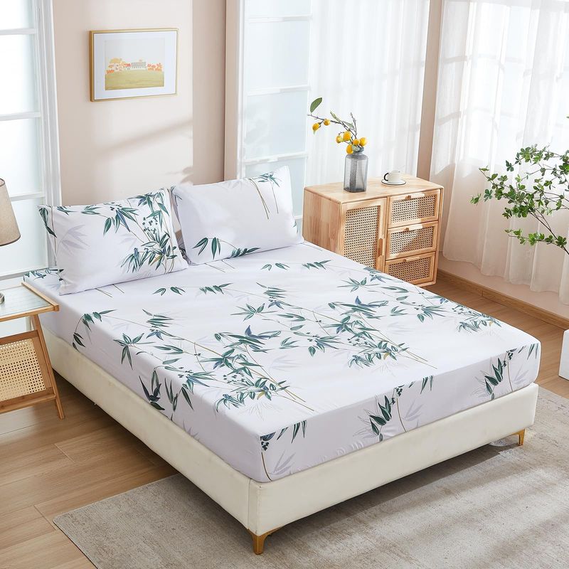 Set di biancheria da letto con motivi floreali botanici, lenzuola con angoli, misura Queen/King, 100% cotone biologico, stampa digitale ipoallergenica, per camera da letto padronale e per bambini._voghion.com