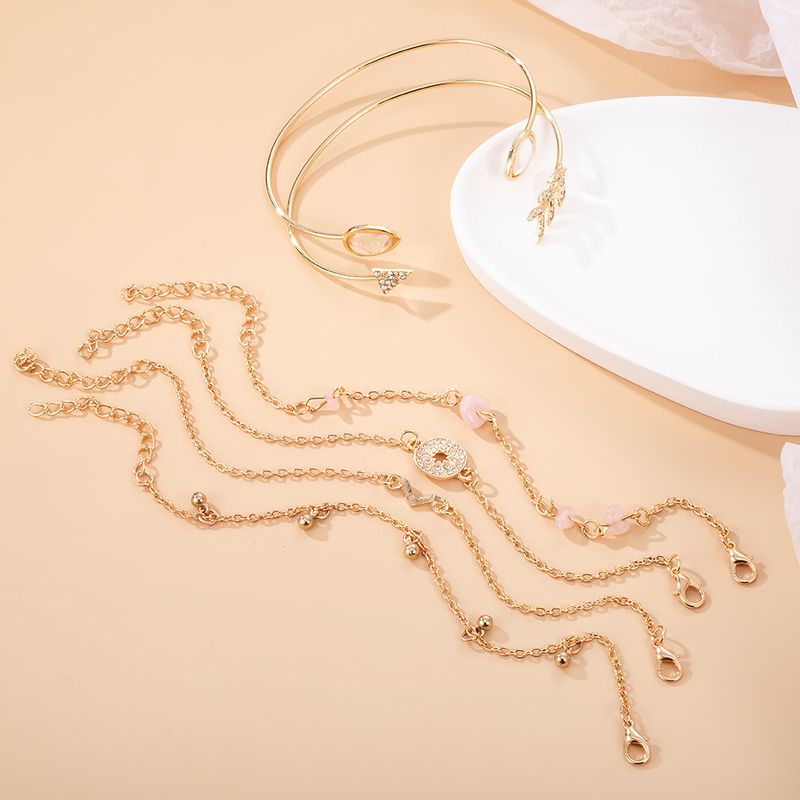 New Style Fashion Gold Dot Dia Pfeil Droplet V-förmiges 6-teiliges Set Handarbeit Offenes Armband_voghion.com