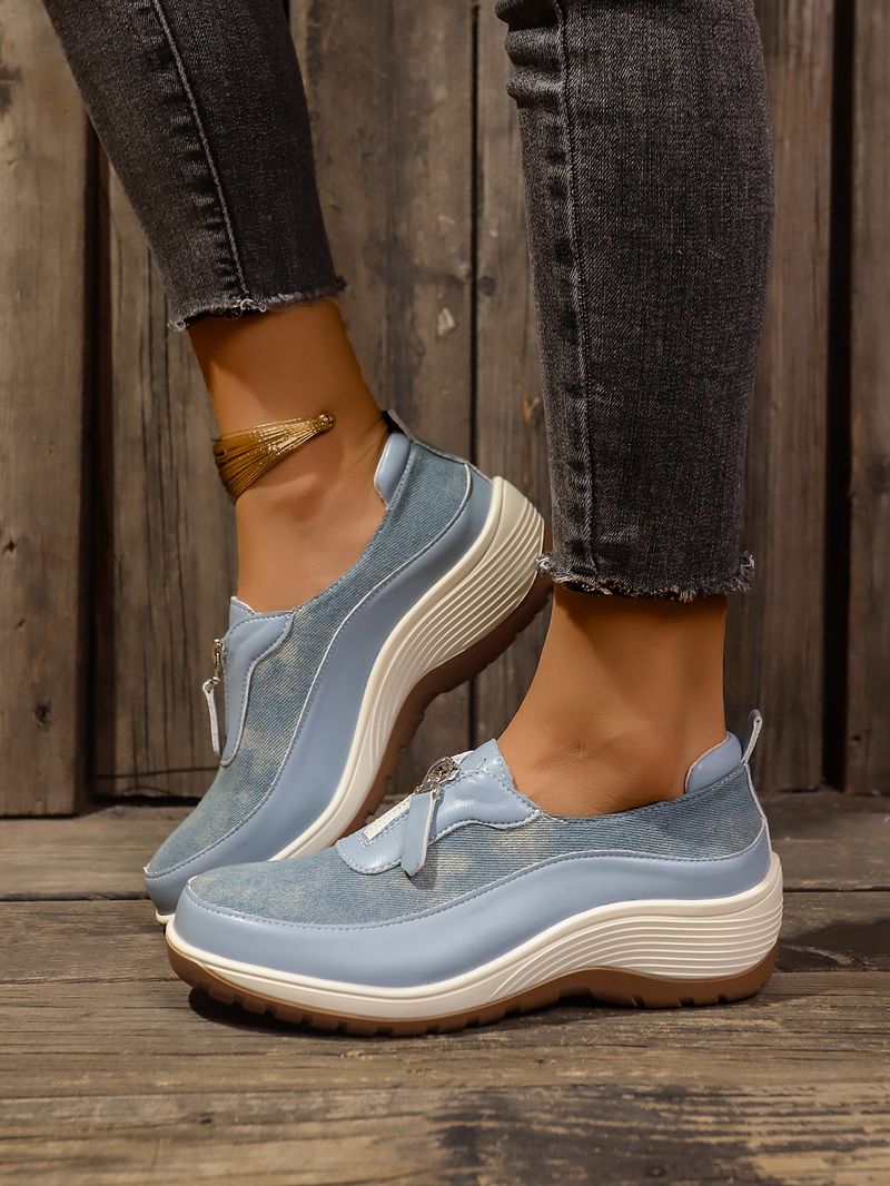 Damenschuhe große Freizeitschuhe farblich passende Leopardenmuster Keilabsatz dicke Sohle runde Zehen Slip-On-Schuhe_voghion.com