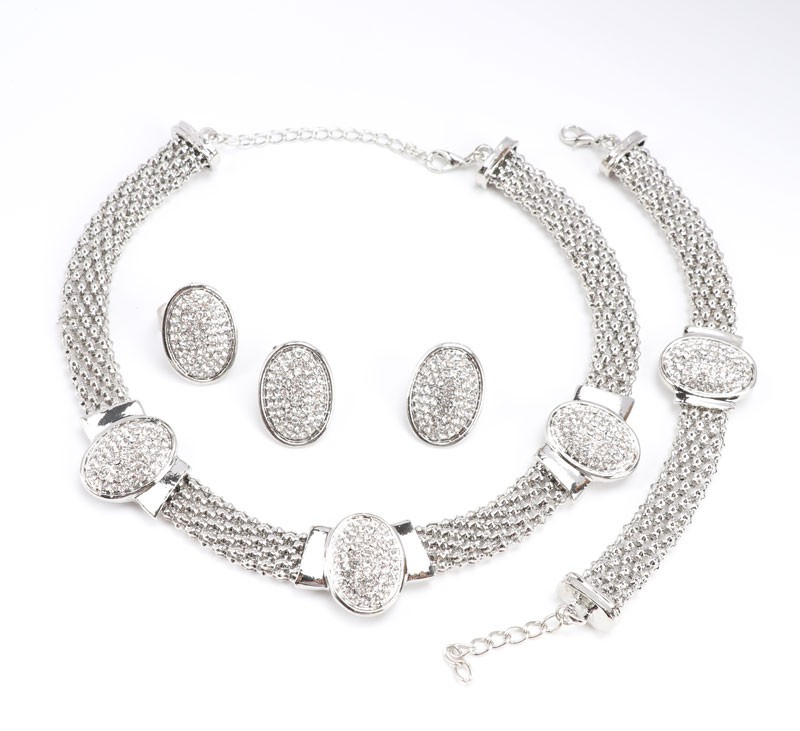 Women Classic Crystal Wedding Party Jewelry Accessories Necklace Earrings Bracelet Ring Prom Jewelry Sets_voghion.com