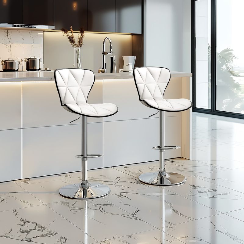 Bar Stools Set Of 2, Swivel Adjustable Counter Height Barstools With Back And PU Leather-White_voghion.com