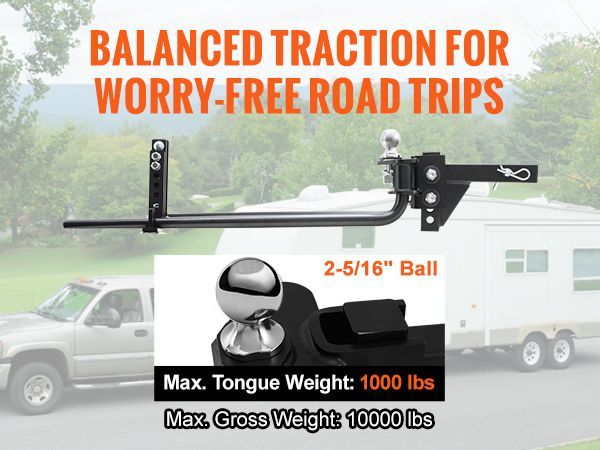 VEVOR Weight Distribution Hitch, 1,000 Lbs Weight Distributing Hitches Kit With Sway Control For Trailer, 2-In Solid Steel Shank, 2-5/16 In Alloy Steel Ball, Powder Coated Load Leveling Hitch, Black_voghion.com