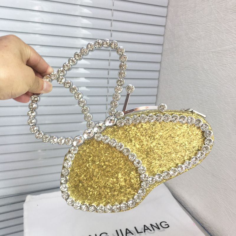 Borsa a mano con pochette da sera lucida con strass e farfalla da donna, 2023_voghion.com