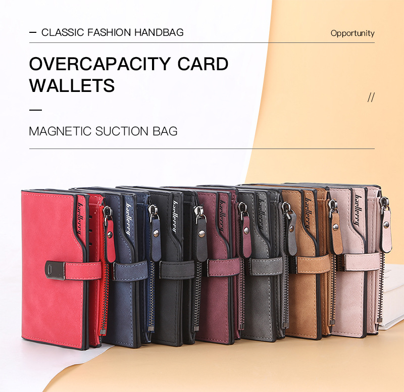 BAELLERRY new women's short wallet version with multiple card slots zipper coin purse buckle card bag men purse_voghion.com