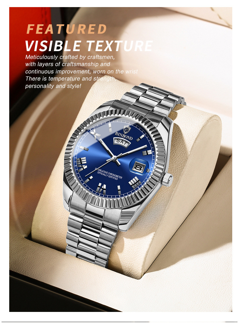 Orologio da uomo d'affari blu per coppia, non meccanico, impermeabile, stile log, alla moda_voghion.com