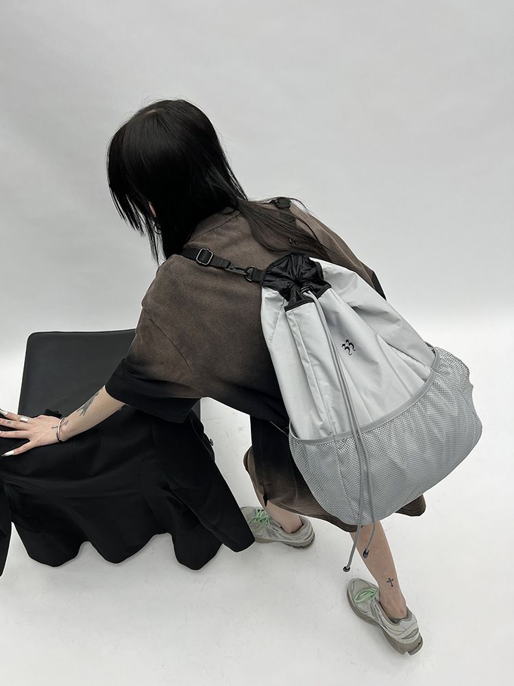 Ofsetinė spauda, pilkos spalvos, nailono, lengva, didelės talpos, korėjietiško kakavos spalvos moteriška rankinė, nišinės mados tinklelio spalvos._voghion.com