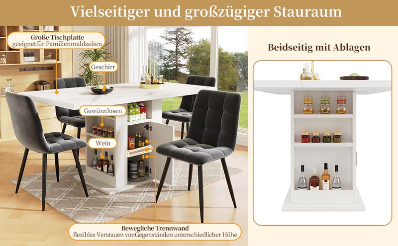 Esstisch 140x75cm Mit Stauraum Und Marmorplatte, Weiß_voghion.com