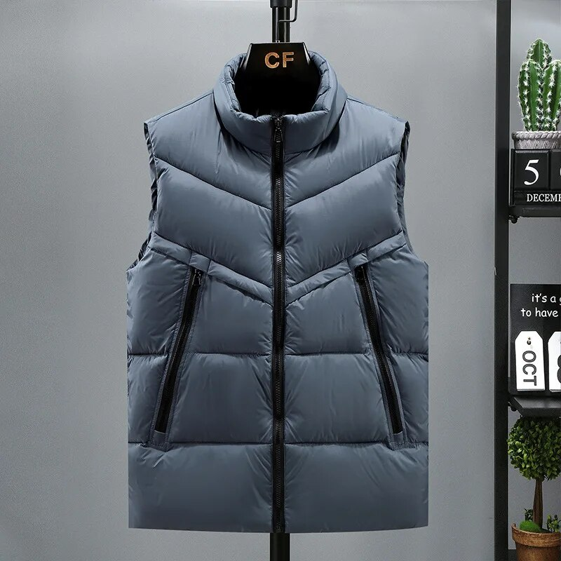 Plus Size S-7XL 8XL Autumn Winter Parkas Vest Men Korean Fashion Stand Collar Zipper Pockets Orange Vest Windbreaker Waistcoat_voghion.com