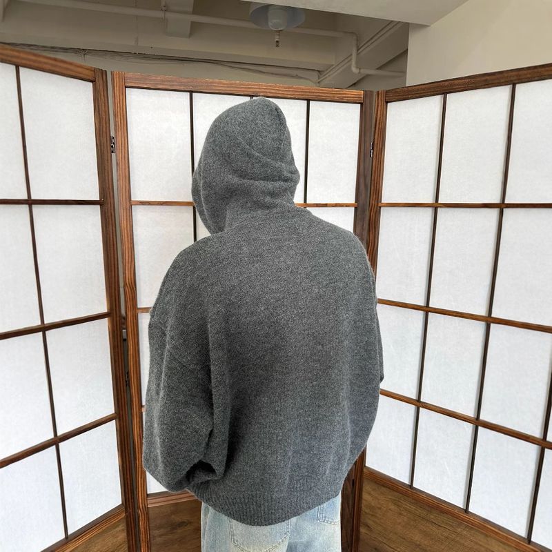 MADEEXTREME Autumn Winter Knitted Sweater Hoodie Solid Color Simple American Style Loose Lazy Top Unisex_voghion.com