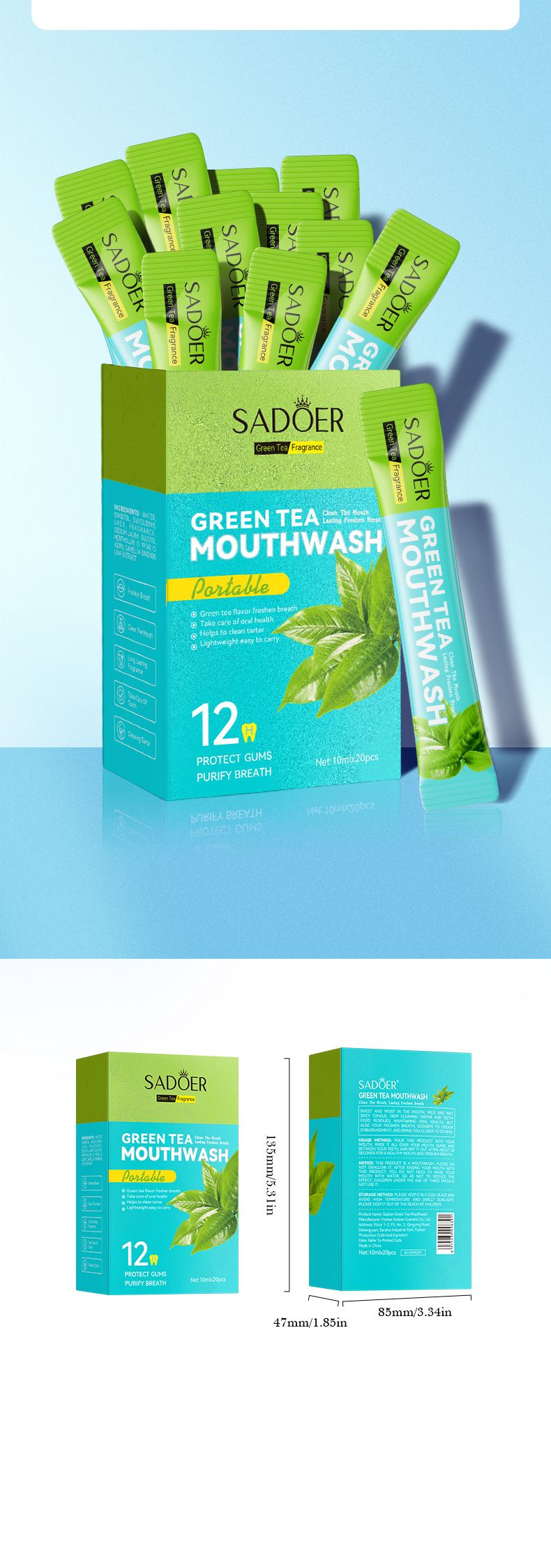 Collutorio rinfrescante al caffè SADOER 10 ml * 20 pezzi, collutorio detergente per denti e bocca fresca_voghion.com