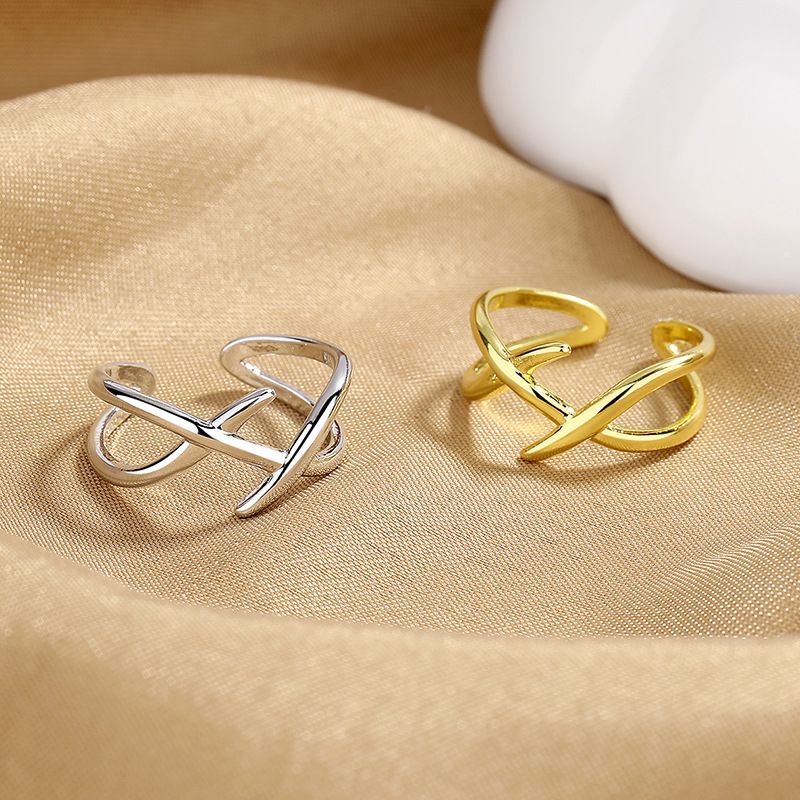925 Sterling Silver Niche Design X Line For Women Trendy Hip-Hop Plain Open Index Finger Ring Cross Mirror Hand Jewelry_voghion.com