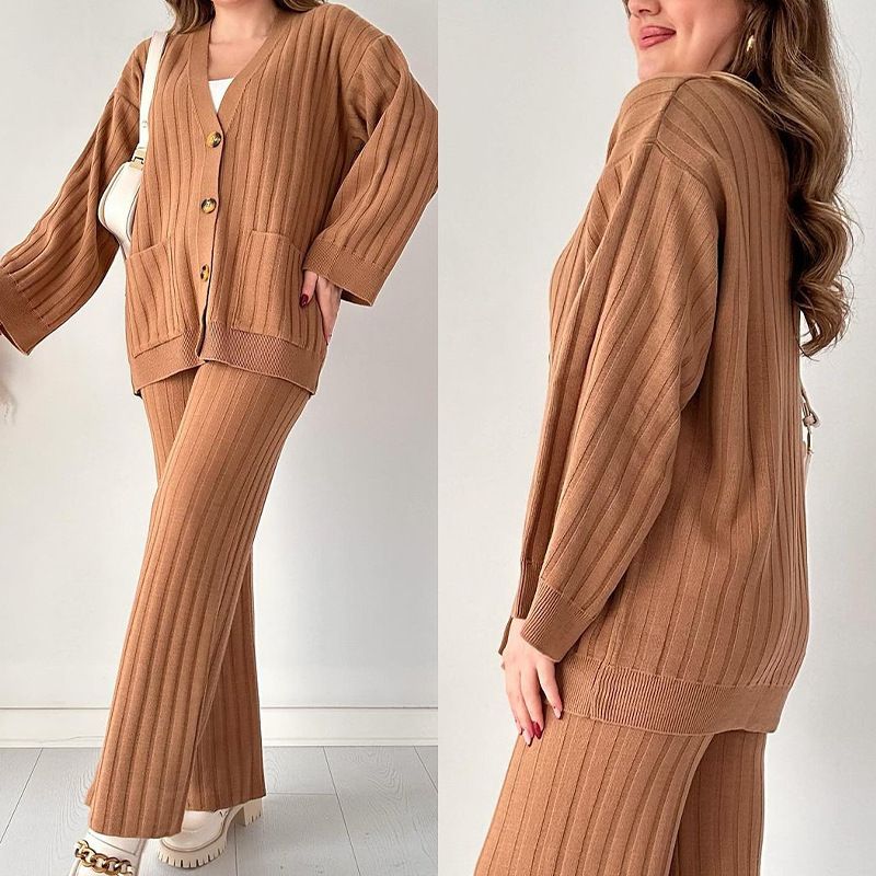 Women's Clothing new fashion solid color loose knit sweater tops two piece suits for women_voghion.com