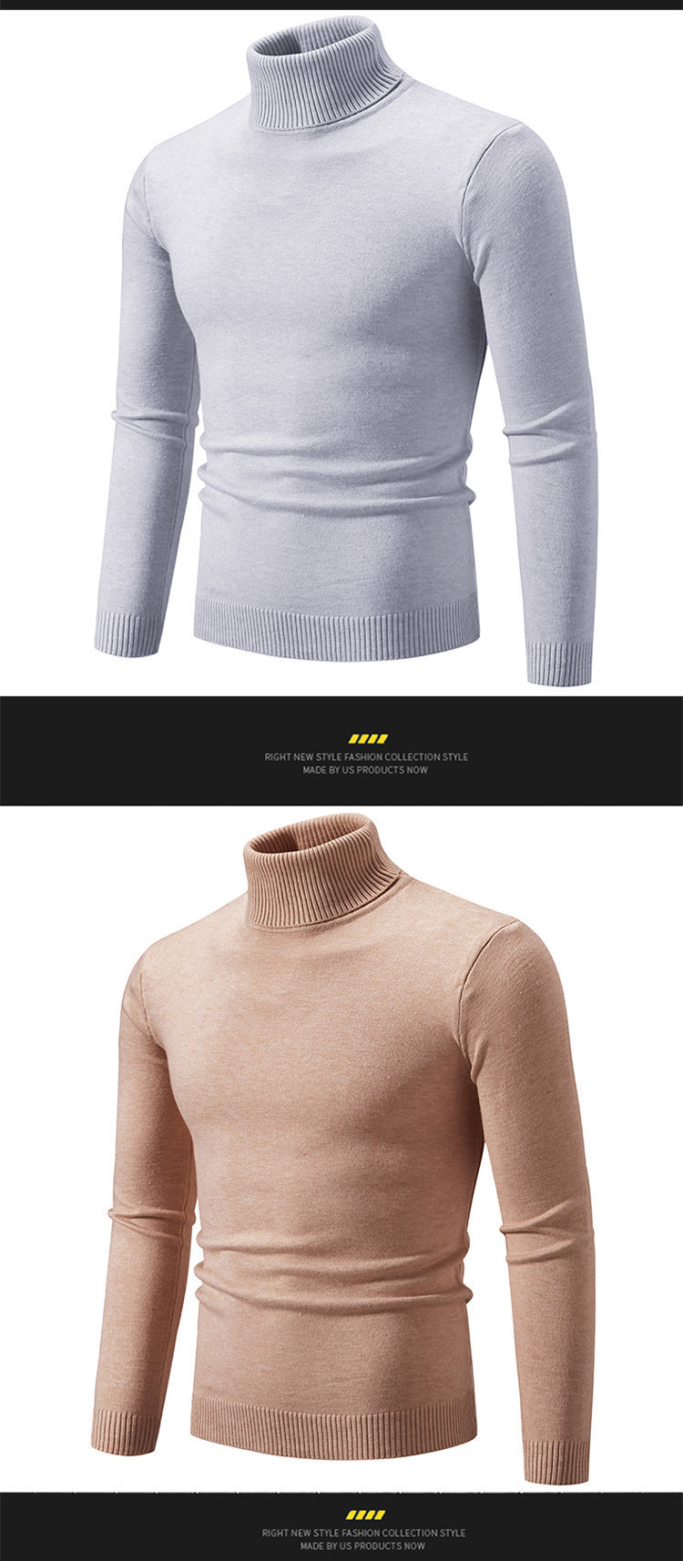 Autumn and Winter New Simple Solid Color Fashion Men's Casual High Neck Underlay Sweater_voghion.com