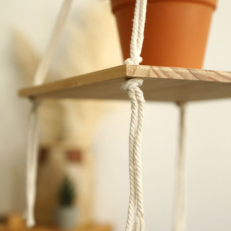 Bohemian handmade cotton rope woven rack square multi-layer wood board home home flower pot pendant storage_voghion.com
