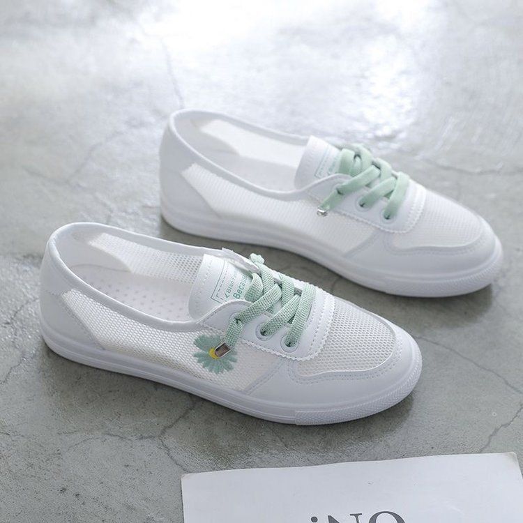 Little White Shoes Women's Thin Mesh Breathable Mesh Shoes Korean Edition Student Children Flat Bottom One Pedal Lazy Shoes_voghion.com