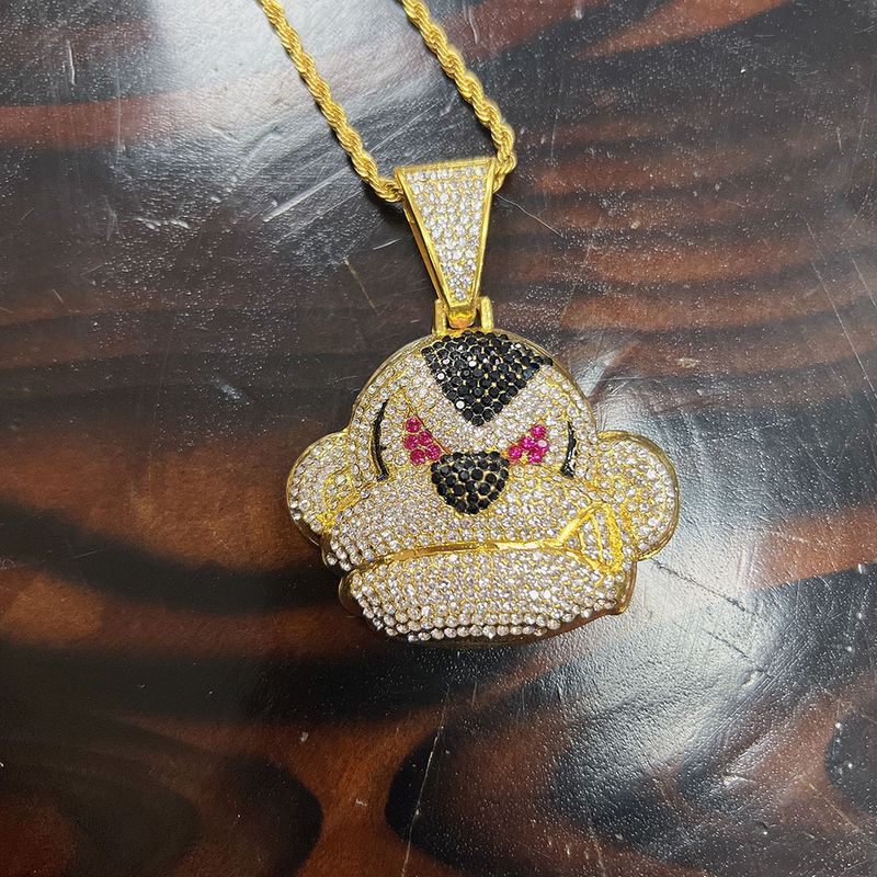 Unisex Hip Hop Necklace Full Of Diamonds Three Dimensional Monkey Pendant Trendy Domineering Jewelry Cool Street Dance Tennis Chain Gorilla_voghion.com