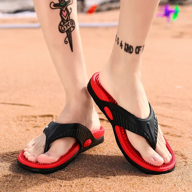 Massage-Flip-Flops für Herren, atmungsaktive Sommer-Strandschuhe, Sandalen für Herren, luxuriöse Flip-Flops, atmungsaktiv, Übergröße, Herren-Hausschuhe, Größe 46_voghion.com