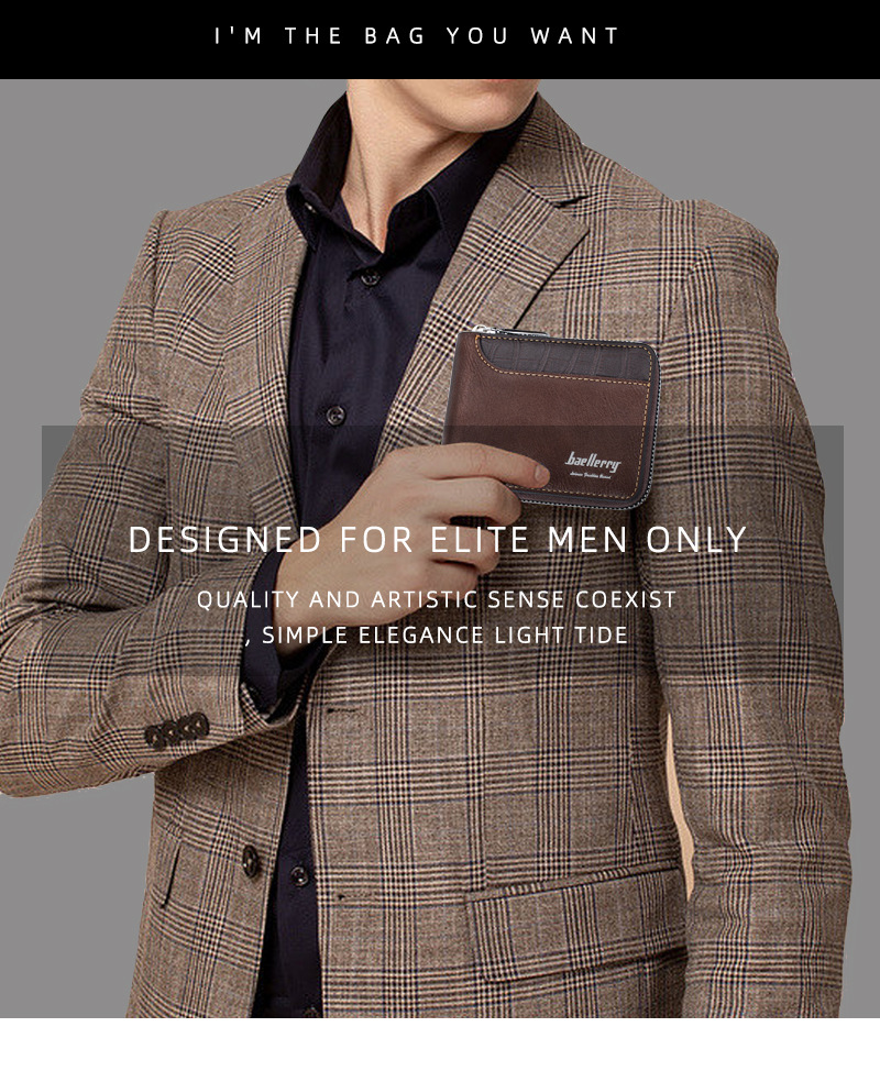 New men's short wallet Baellerry retro multi-card slot zipper coin purse contrast color card holder men_voghion.com