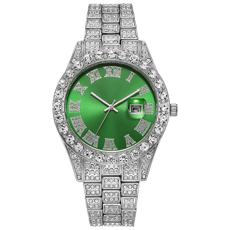 New Light Luxury Men's Steel Strap Roman Scale Diamonds Calendar Quartz Watch_voghion.com