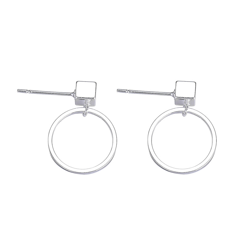 Sterling VENUS Sier Ear Studs semplici orecchini pendenti a cerchio quadrato per le donne gioielli glamour regali anelli interi_voghion.com
