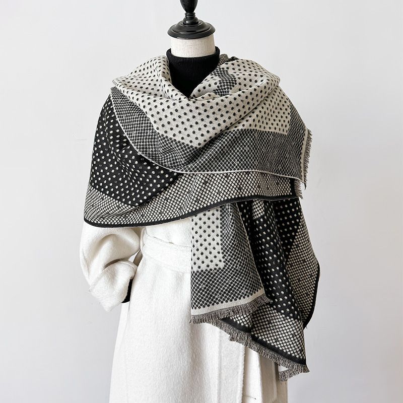 2024 Autumn/Winter New Thousand Bird Grid Dot Printed Simple High end Women's  Cashmere Scarf with Shawl Waist_voghion.com