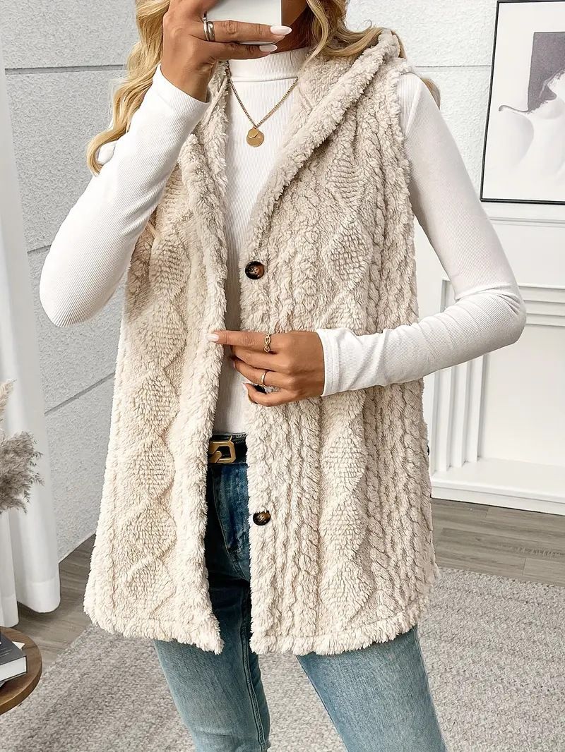 Gilet boutonné à capuche en polaire double face pour femme – Cardigan d'hiver léger et élégant (plusieurs couleurs et tailles)_voghion.com