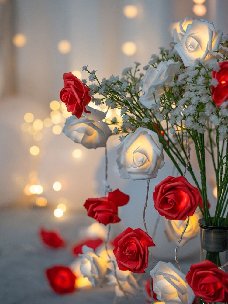 Künstliche LED-Rosen, kleine bunte Stränge, romantische Beleuchtung für Valentinstag, Feiertage, Partys, Zimmer_voghion.com