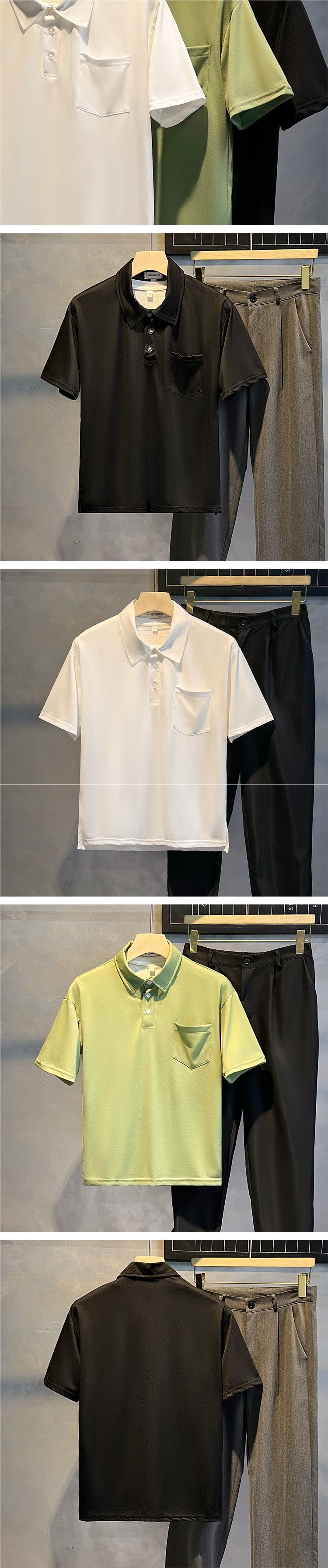 Herrenbekleidung Sommerstil einfarbiges Poloshirt mit Tasche kurzarm T-Shirt Herren Slim Revers Pullover T-Shirt Top_voghion.com