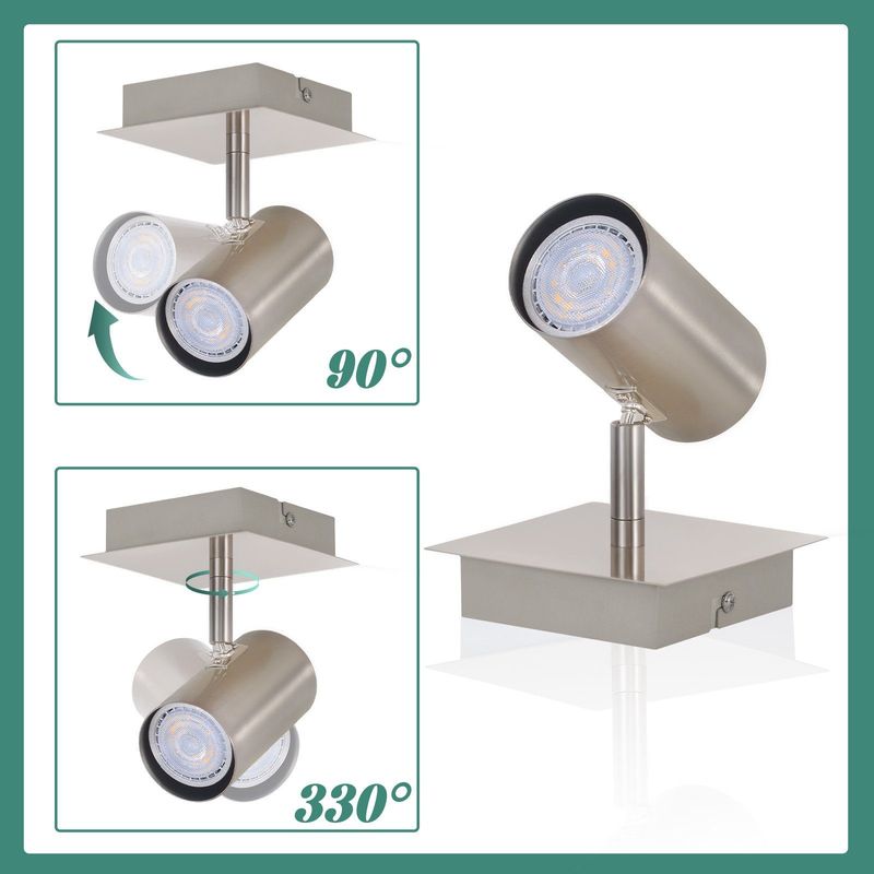 Glitzerlife Deckenstrahler 1 Flammig LED Deckenspots-GU10 Flurlampe Nickel 330°Schwenkbar Moderne Deckenlampe Innen Für Schlafzimmer Wohnzimmer Kinderzimmer Küche_voghion.com