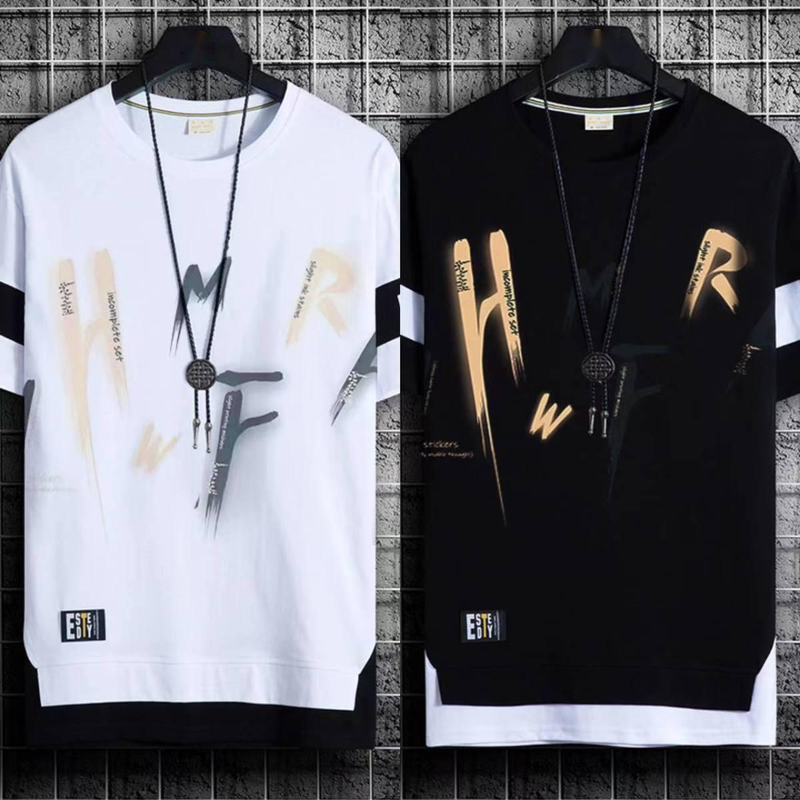 two-piece Short Trendy Brand Summer Casual Half Men's T-shirt Ice Silk Quick Drying 5/4 Medium Sleeved Clothes_voghion.com