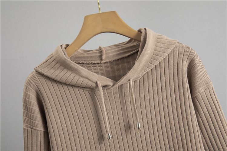K New Women's Casual Suit Hooded Sweater Set Two-piece Set With Ribs_voghion.com