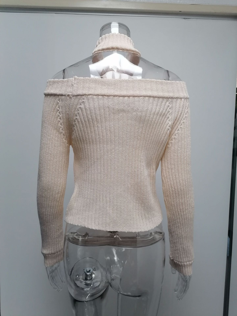 Vrouwen forens OL grote maat sexy off-the-shoulder effen kleur slim-fit gebreide trui vrouwelijk_voghion.com