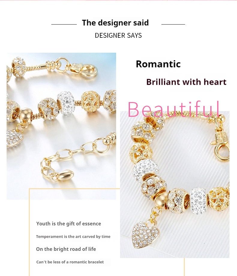 Family Live Broadcast Full Of Diamond Love Gold Snowflake Zircon Barrel Bead Bracelet_voghion.com