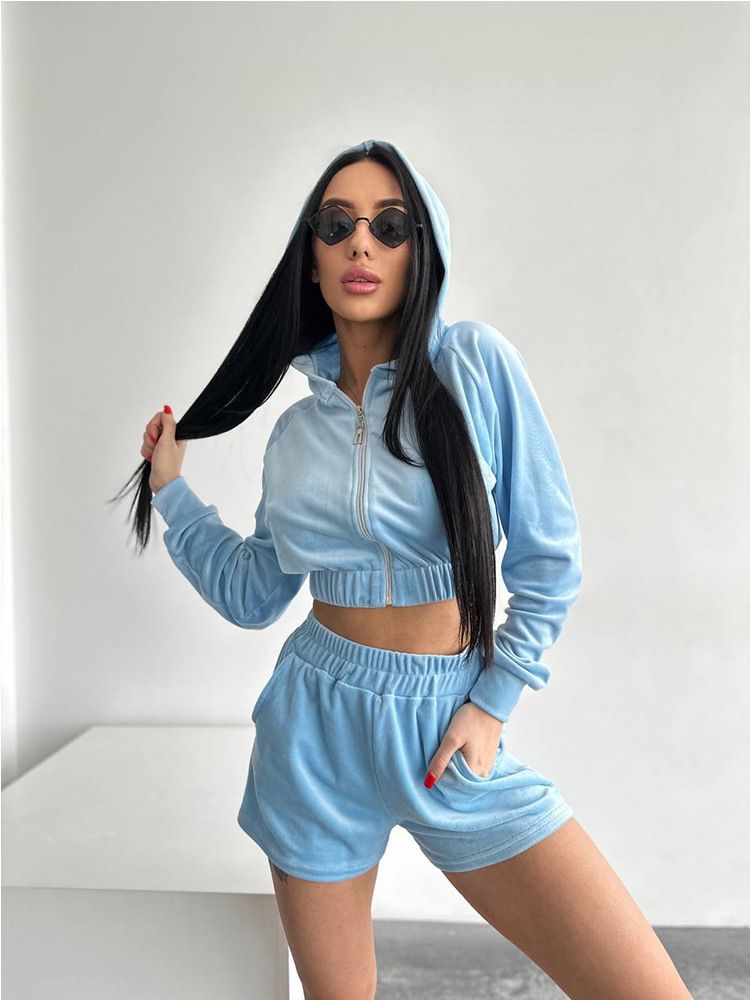 2025 2025 New Cross-Border European And American Fashion Printed Set Long Sleeve Zipper Cardigan Top Casual Shorts_voghion.com