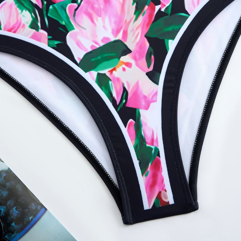 Maillot de bain une pièce sexy pour femme, nouvelle mode, triangle, épaules obliques, polyester imprimé, à lacets_voghion.com